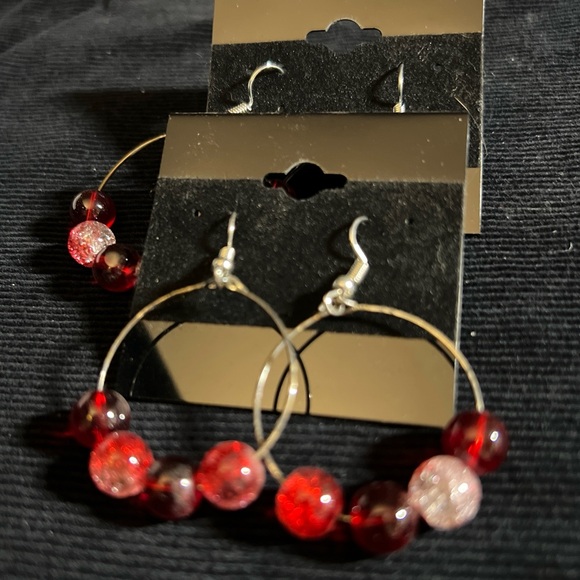 Magnolia Hoop Earrings varying red beads and stones Handmade - Picture 1 of 2